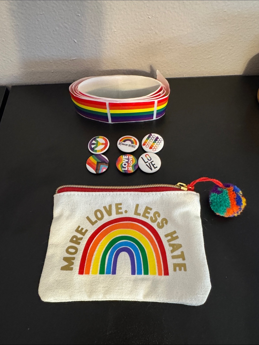For Prince don’t buy Rainbow 'More Love, Less Hate' Canvas Pouch with Pride Pins
